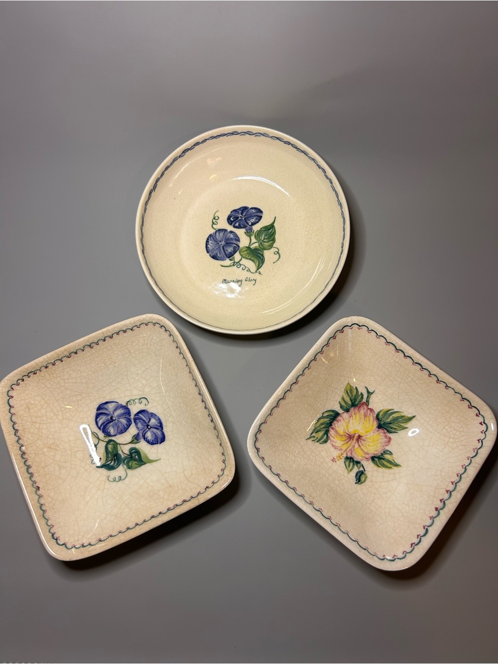 Lot Of 3 Marlborough Floral Dishes Vintage Rustic‎ Cottagecore Trinket Ceramic